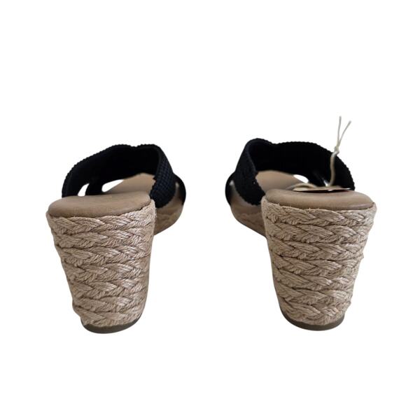 Tommy Bahama Size 9 Black & Tan Jute Heel Wedge Espadrille Sandals Open Toe - Picture 4 of 6